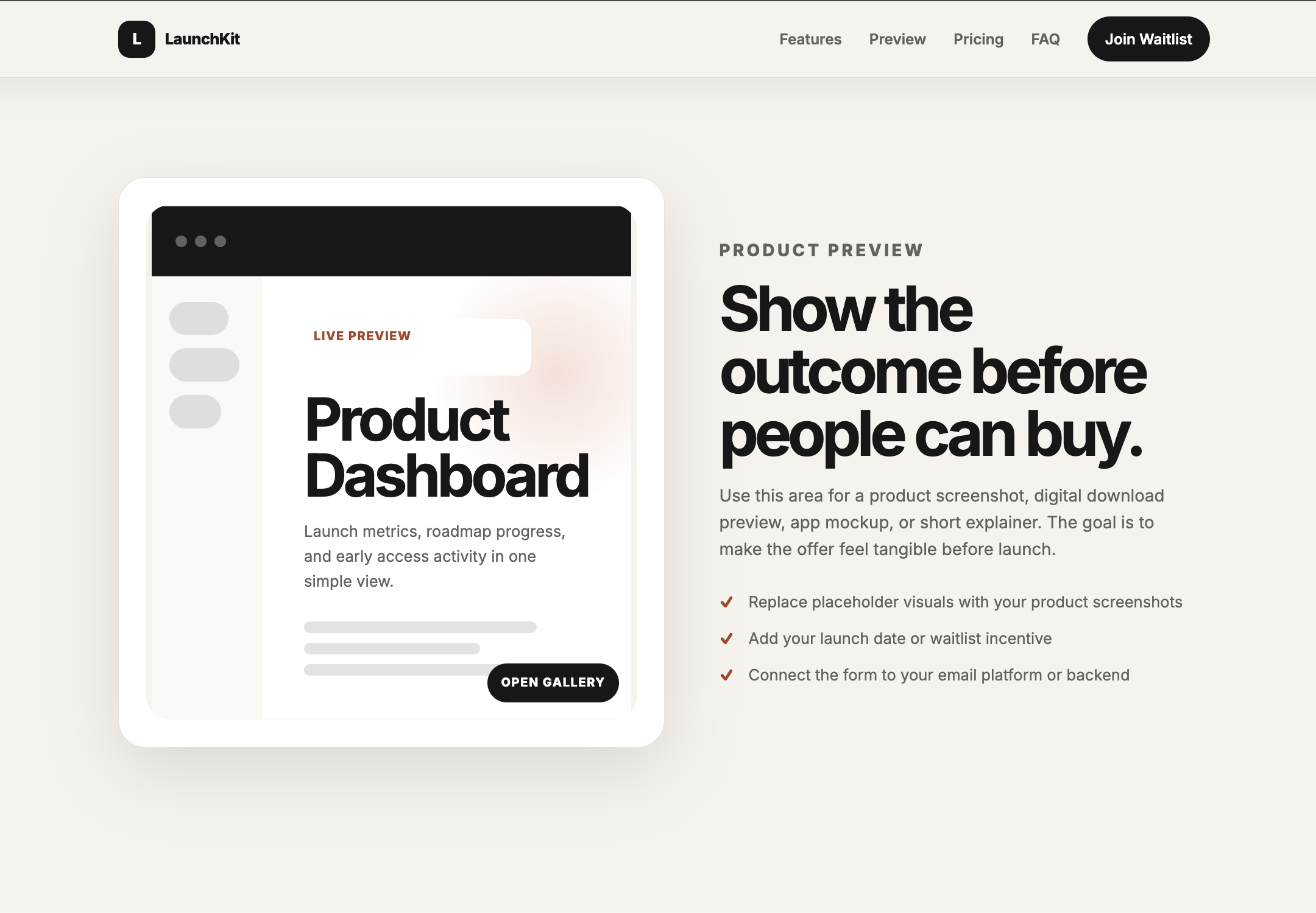 Product launch template preview